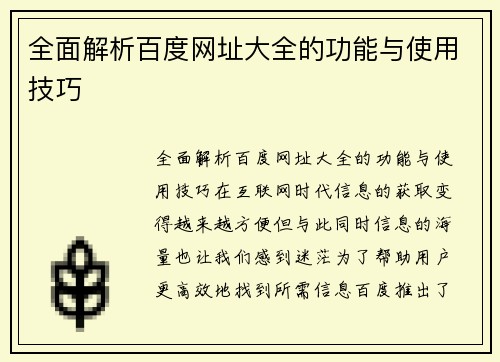 全面解析百度网址大全的功能与使用技巧